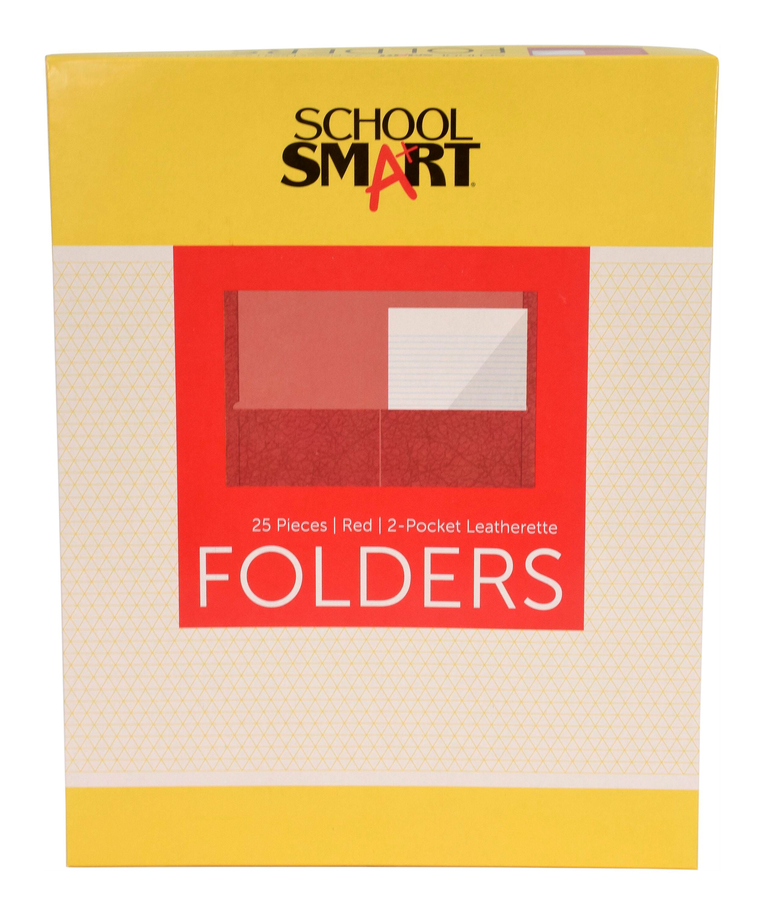 School Smart Extra-Large Folders with Pockets, 9 x 12 Inches, Red, Pack of 25 084883